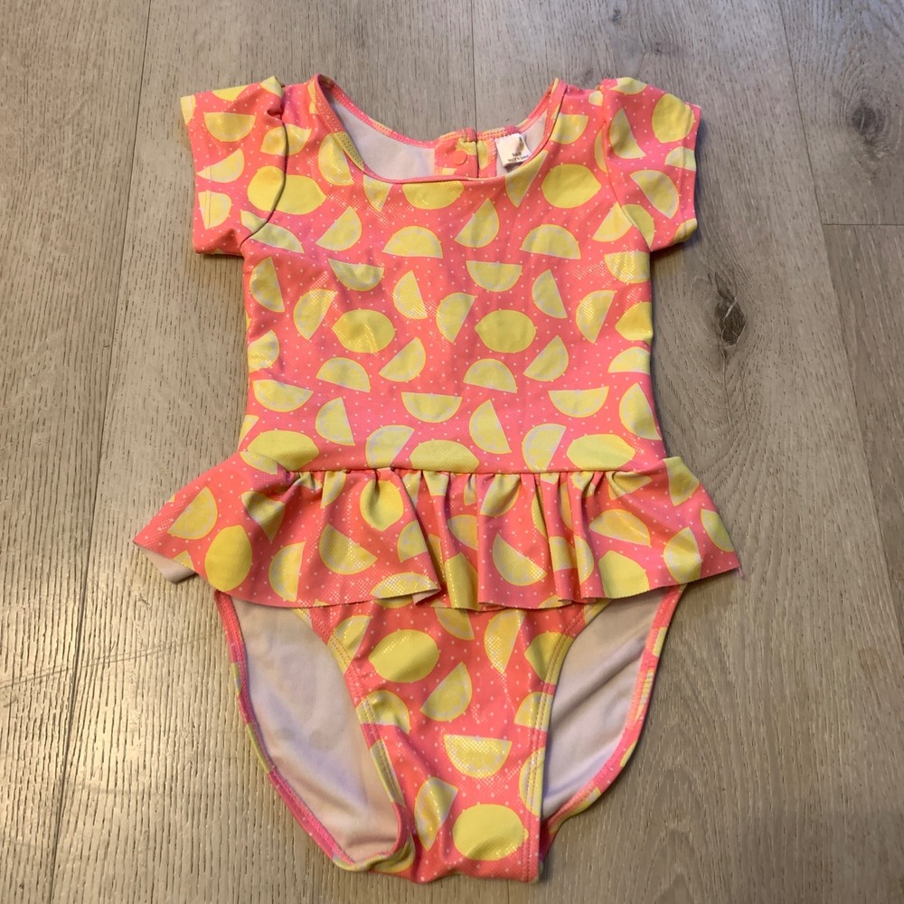 Sol Swim‎ Girls' 6X Lemon Print Ruffle One-Piece Swimsuit